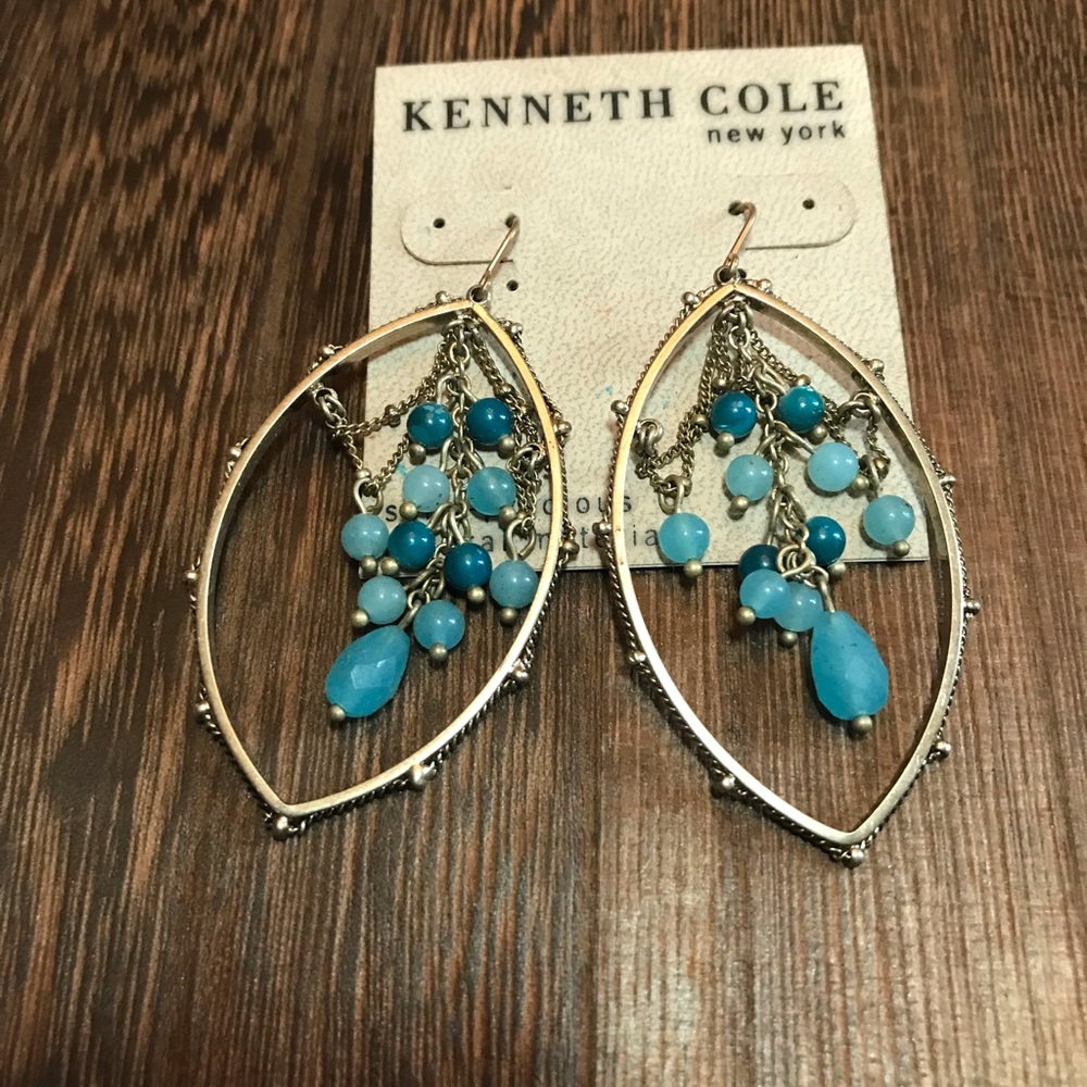NWT Kenneth Cole Brushed Silver Semi-Precious Stone chandelier earrings